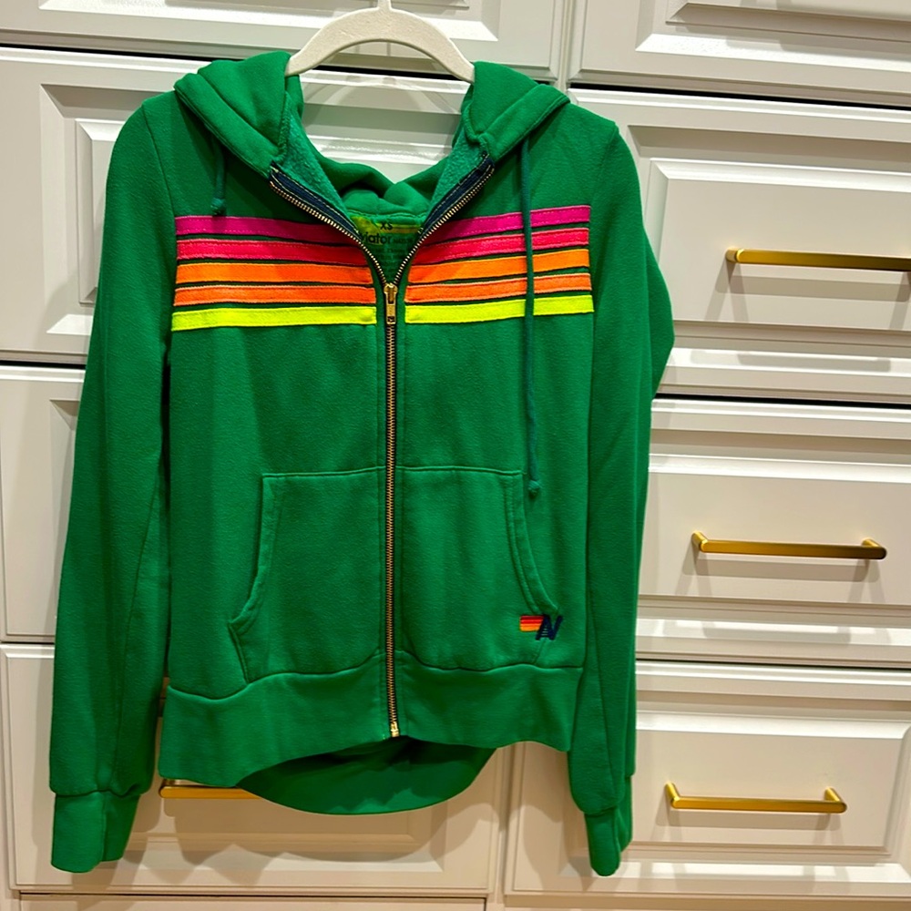 Aviator Nation | 5 Stripe Zip Up XS Kelly Green